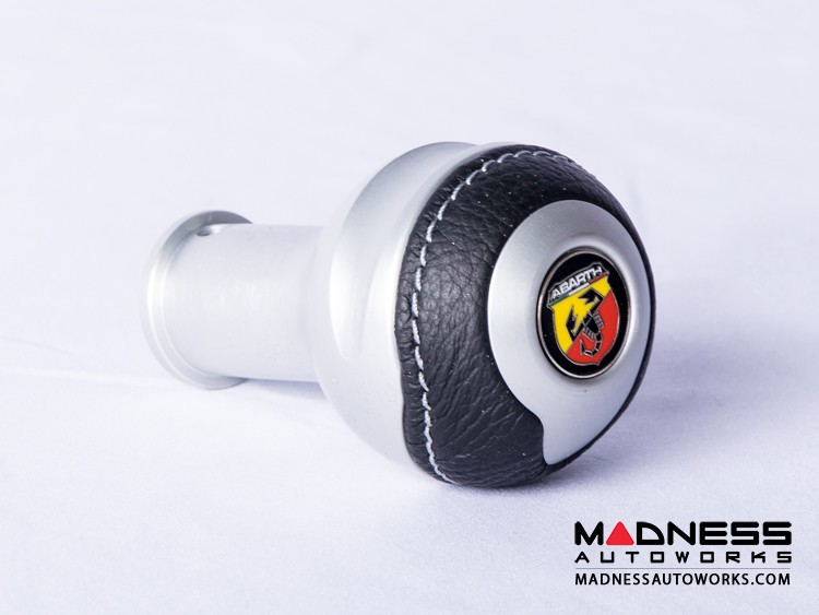 FIAT 500 Gear Shift Knob by BLACK Silver Base/ Black Leather Top